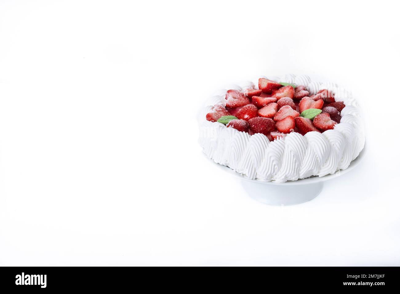 Strawberry cake with cream isolated on white background Stock Photo - Alamy