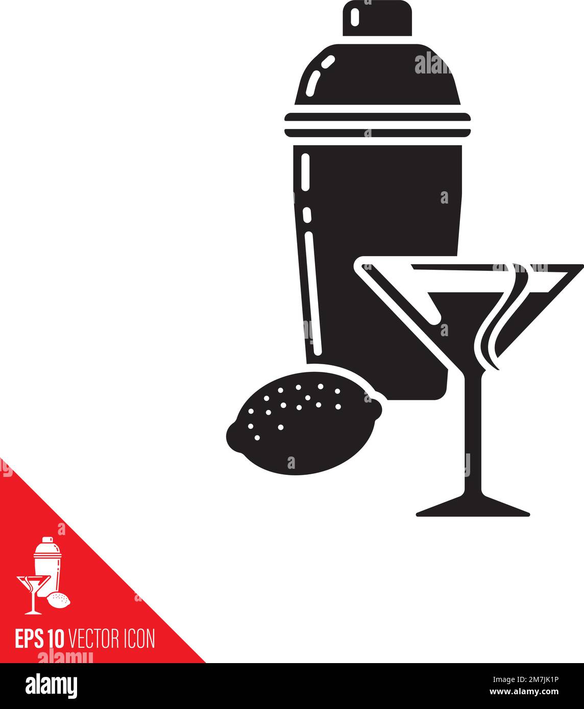 Cosmopolitan cocktail, shaker and lemon vector icon. Famous alcoholic