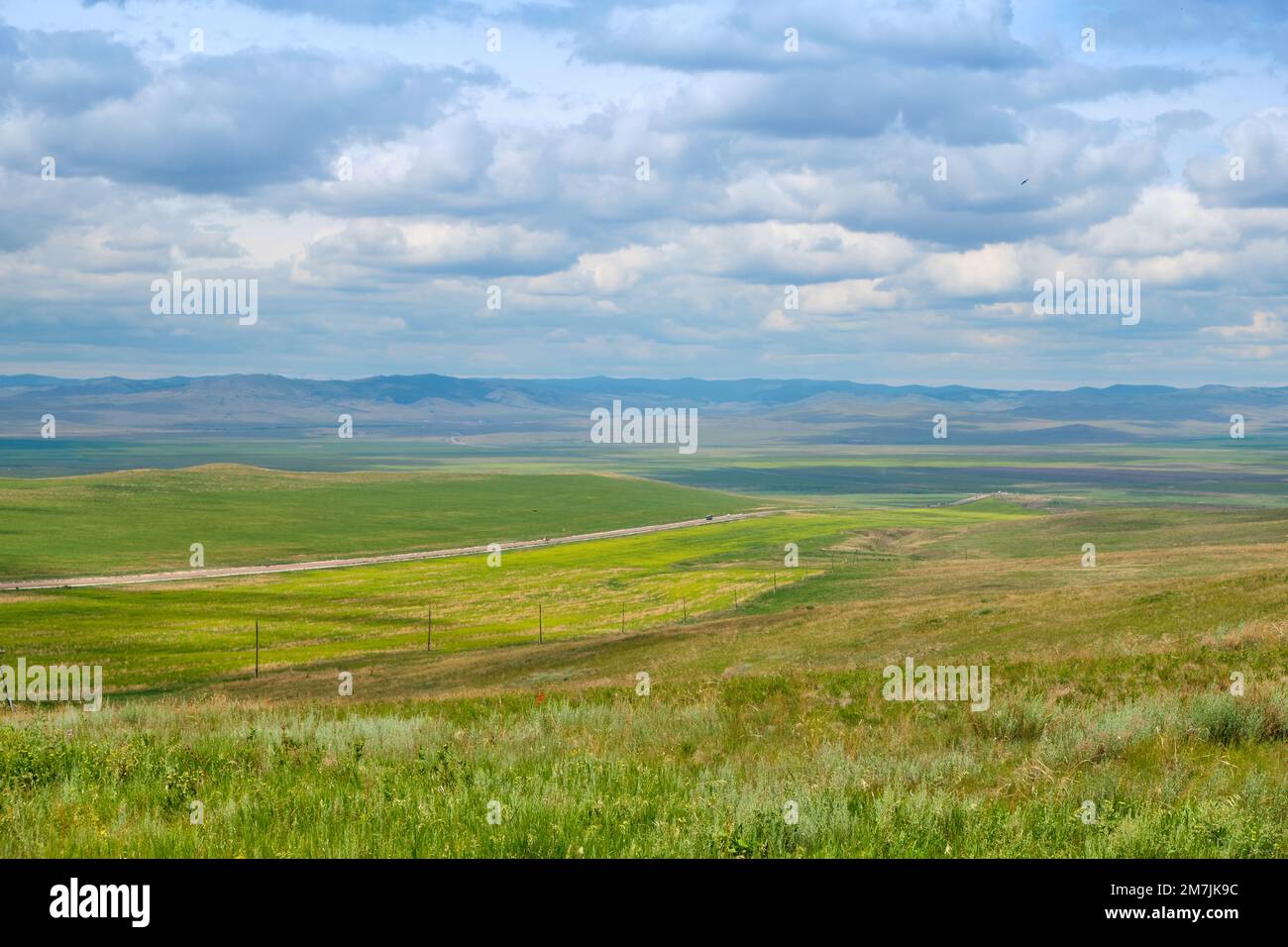 Bald Mountain in the Buryat Republic of Russia. Green hills against a