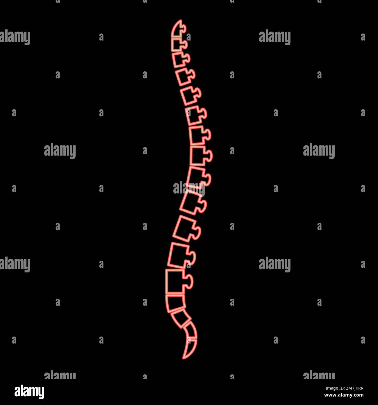 Neon spine human Spinal Lateral view Vertebras Dorsal vertebrae red color vector illustration image flat style light Stock Vector