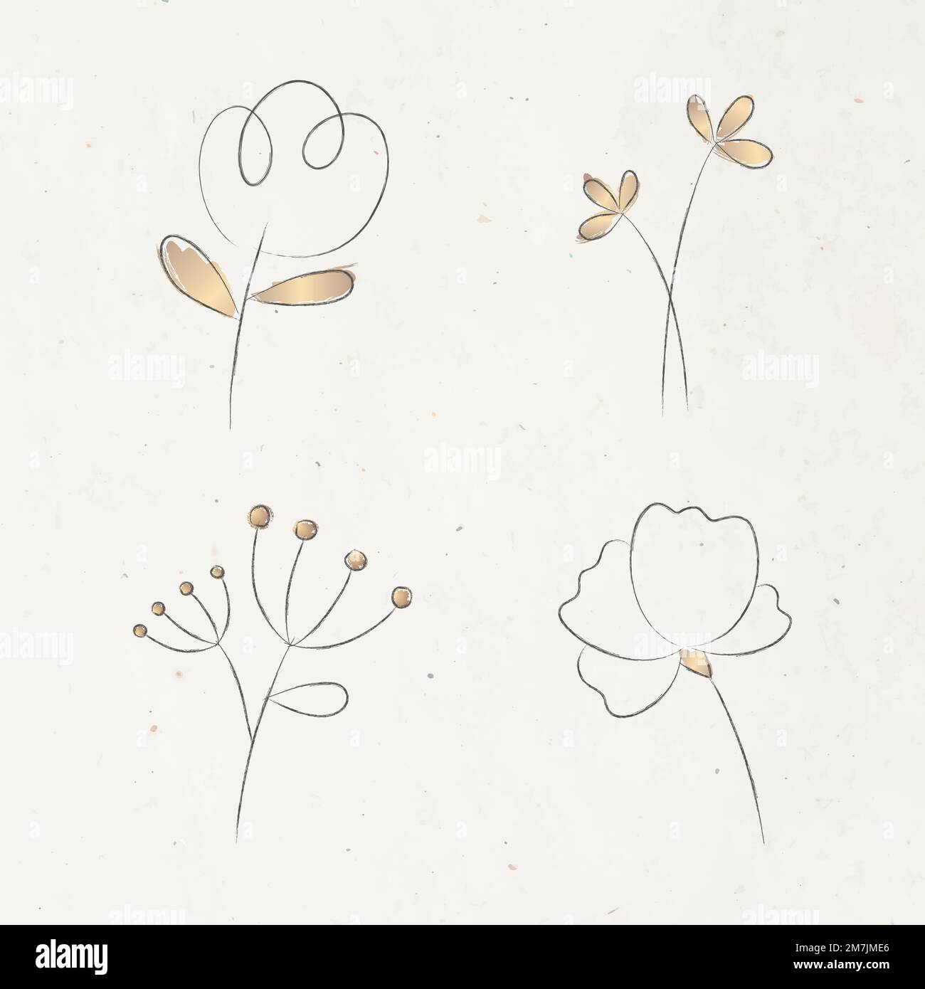 Aesthetic doodle flower set vector on beige background Stock Vector ...