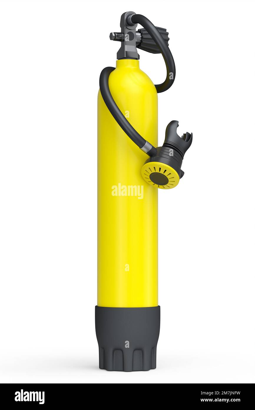 Yellow diving tank full oxygen for snorkeling isolated on a white