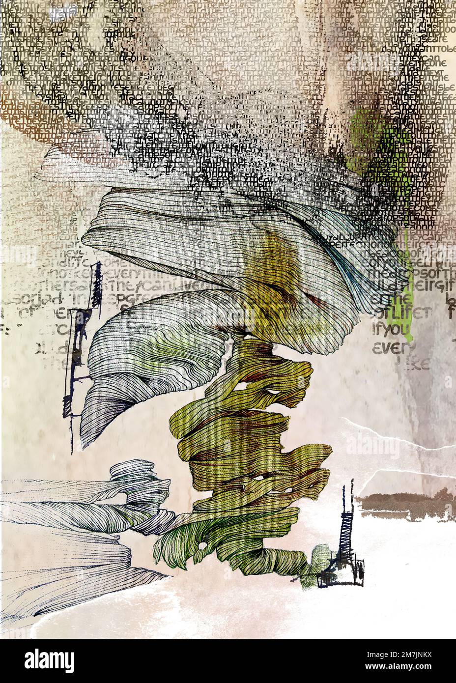 Illustrated message of a bird in flight in typographic and linear form ...