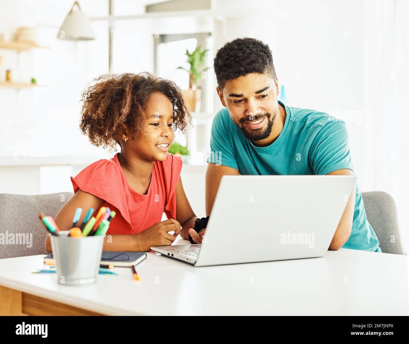 laptop computer education father children daughter girl family