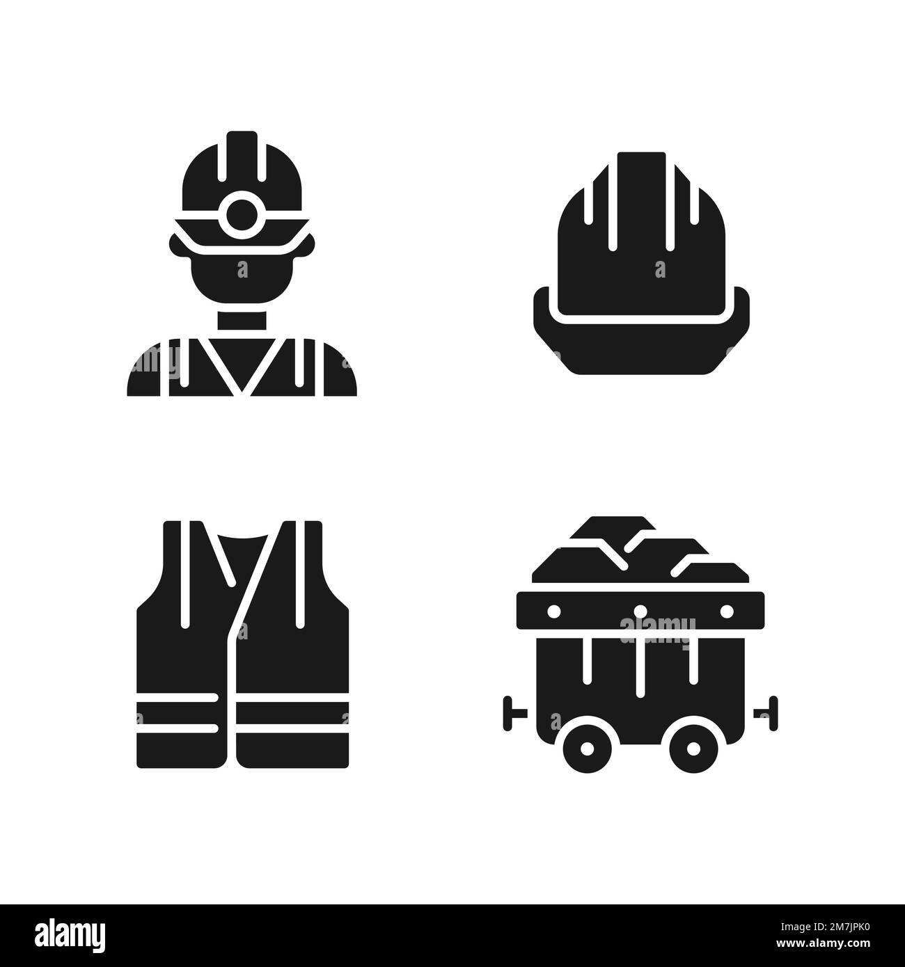 Coal miner protective equipment black glyph icons set on white space Stock Vector