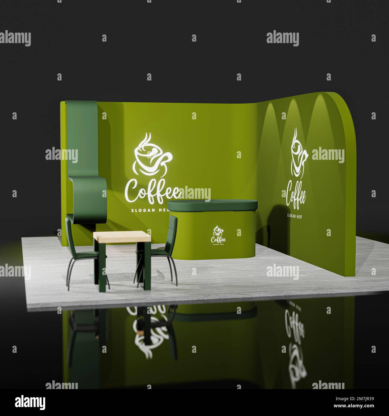 Trade Exhibition booth 3d image, green color +trade show booth design