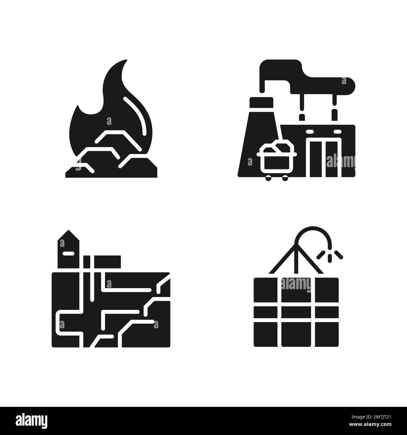 Coal processing black glyph icons set on white space Stock Vector Image ...