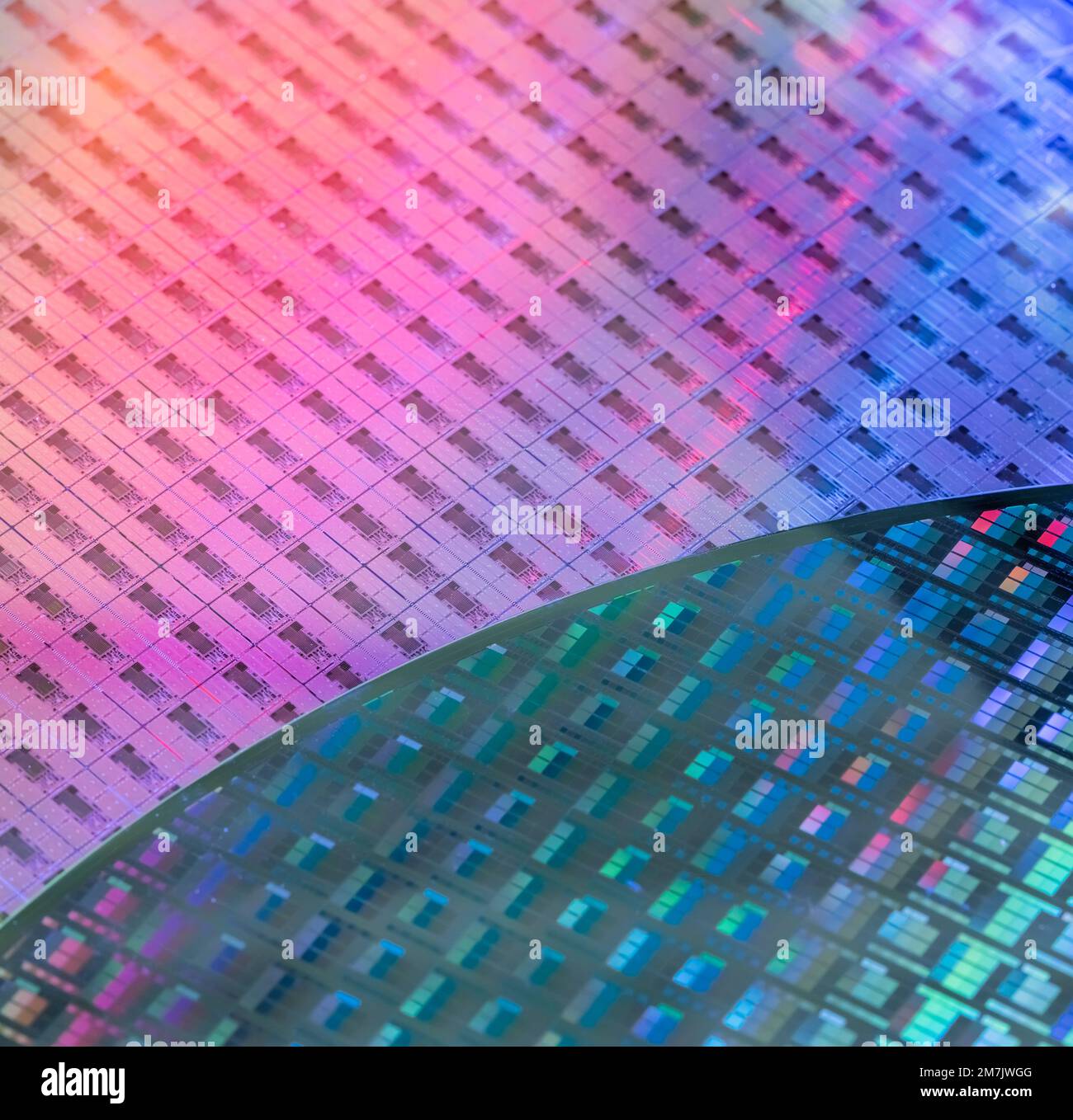 Silicon monocrystalline wafer with microchips manufacturing used in