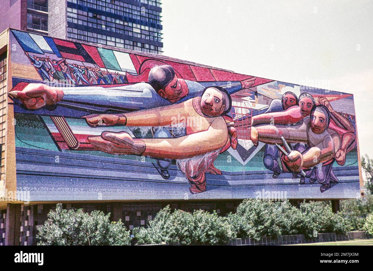 National Autonomous University of Mexico (UNAM), Central Administration Building, Mexico City, CDMX, Mexico  mural by David Alfaro Siqueiros 1952–53, photographed c 1961 Stock Photo