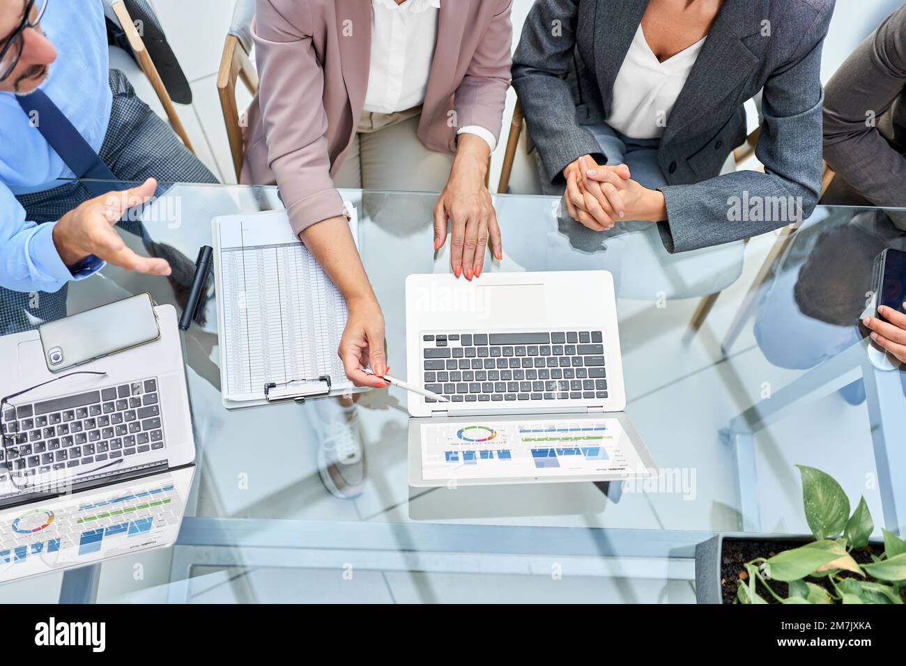 business colleagues discussing discussing new ideas. close-up. Stock Photo