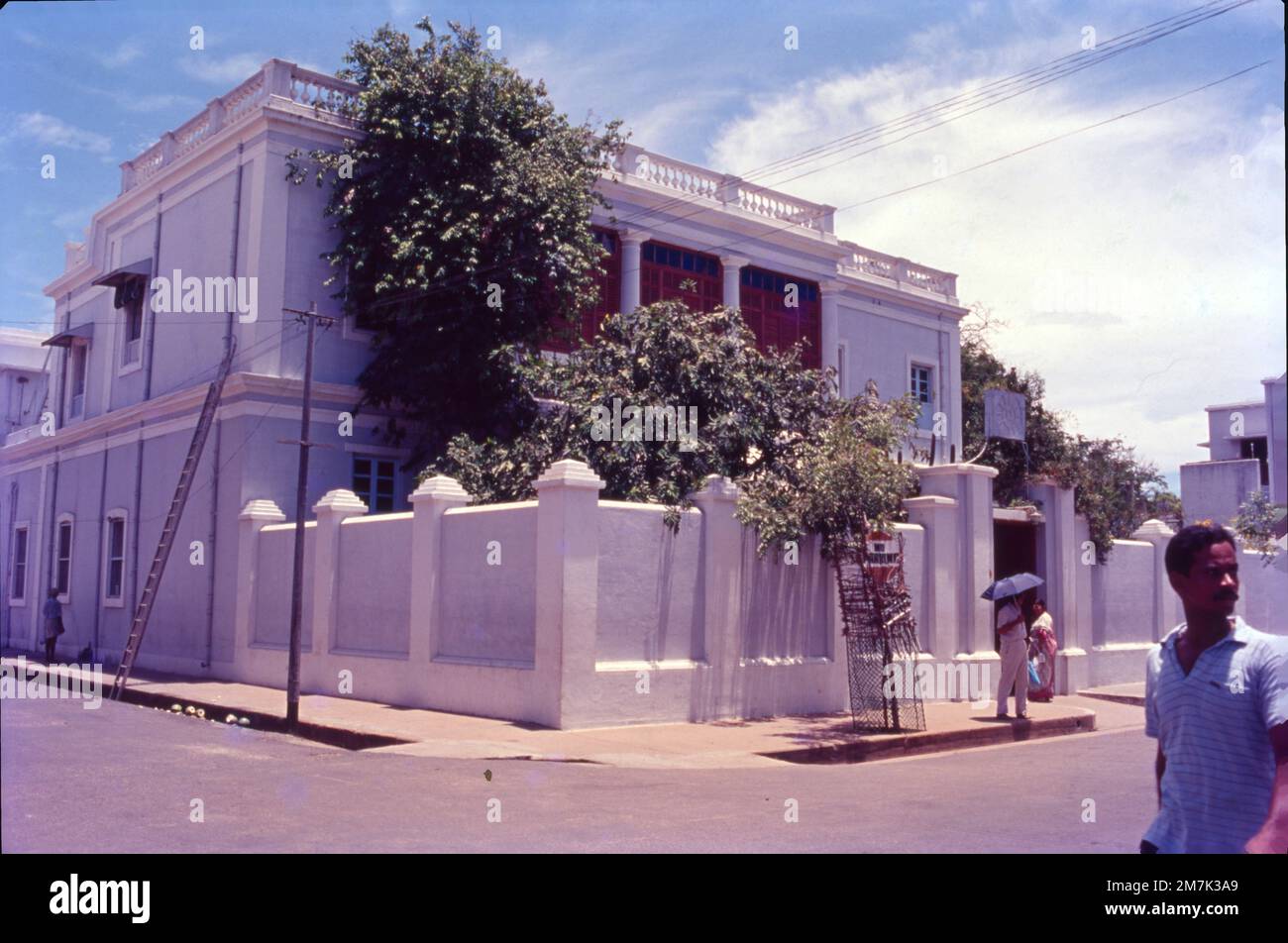 The Sri Aurobindo Ashram is a spiritual community located in Pondicherry, in the Indian territory of Puducherry. The ashram grew out of a small community of disciples who had gathered around Sri Aurobindo after he retired from politics and settled in Pondicherry in 1910. Located in the White Town of Pondicherry, Aurobindo Ashram has been named after its creator- Sri Aurobindo Ghosh. Stock Photo