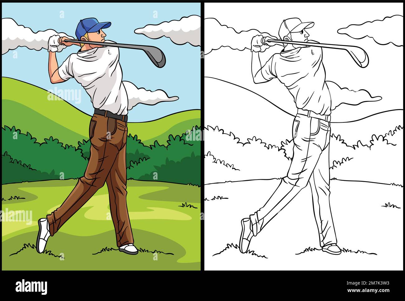 Golf Coloring Page Colored Illustration - Golf Coloring Page Colored Illustration 2M7K3W3