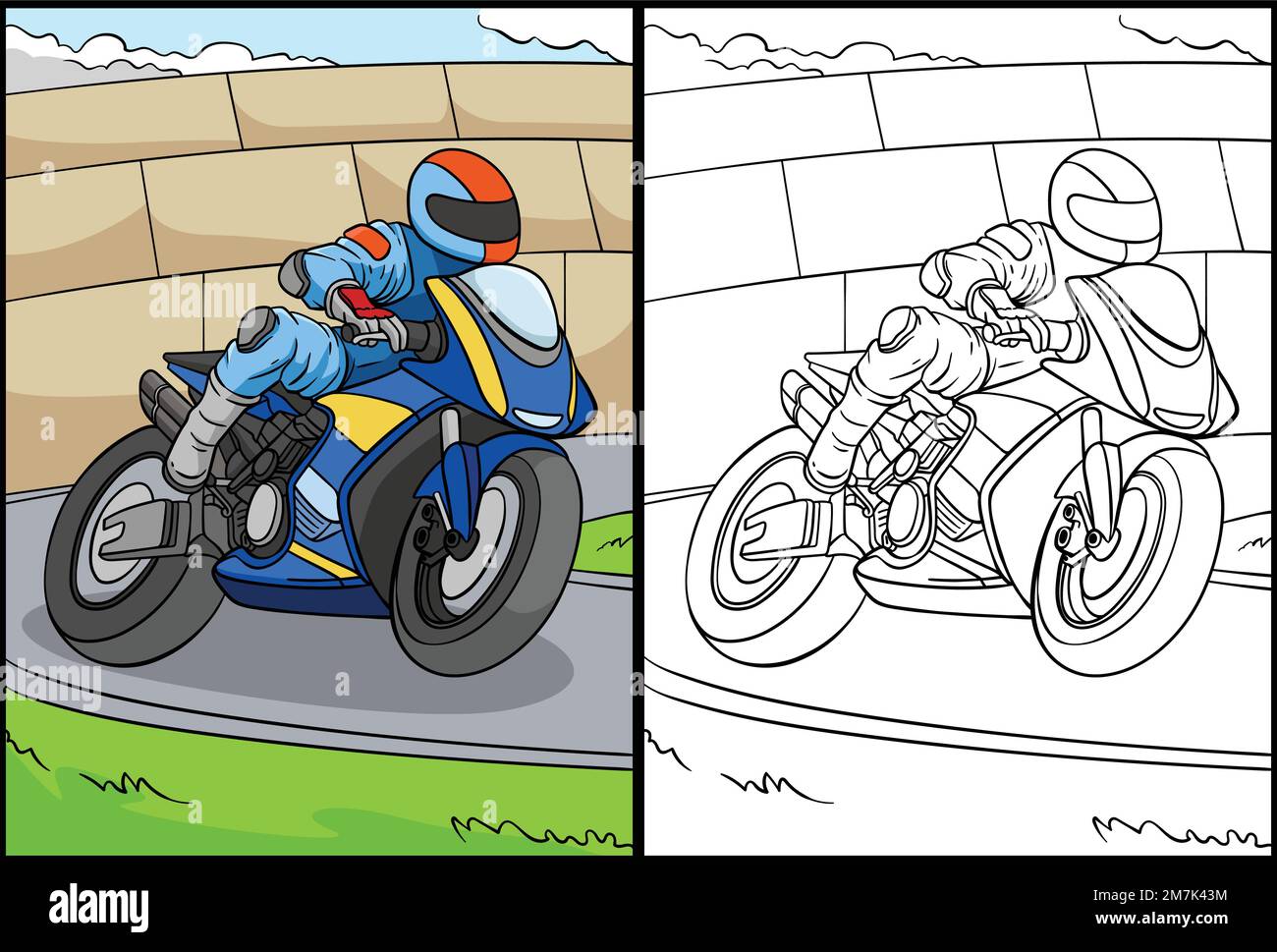 Motorcycle Racing Coloring Page Illustration Stock Vector