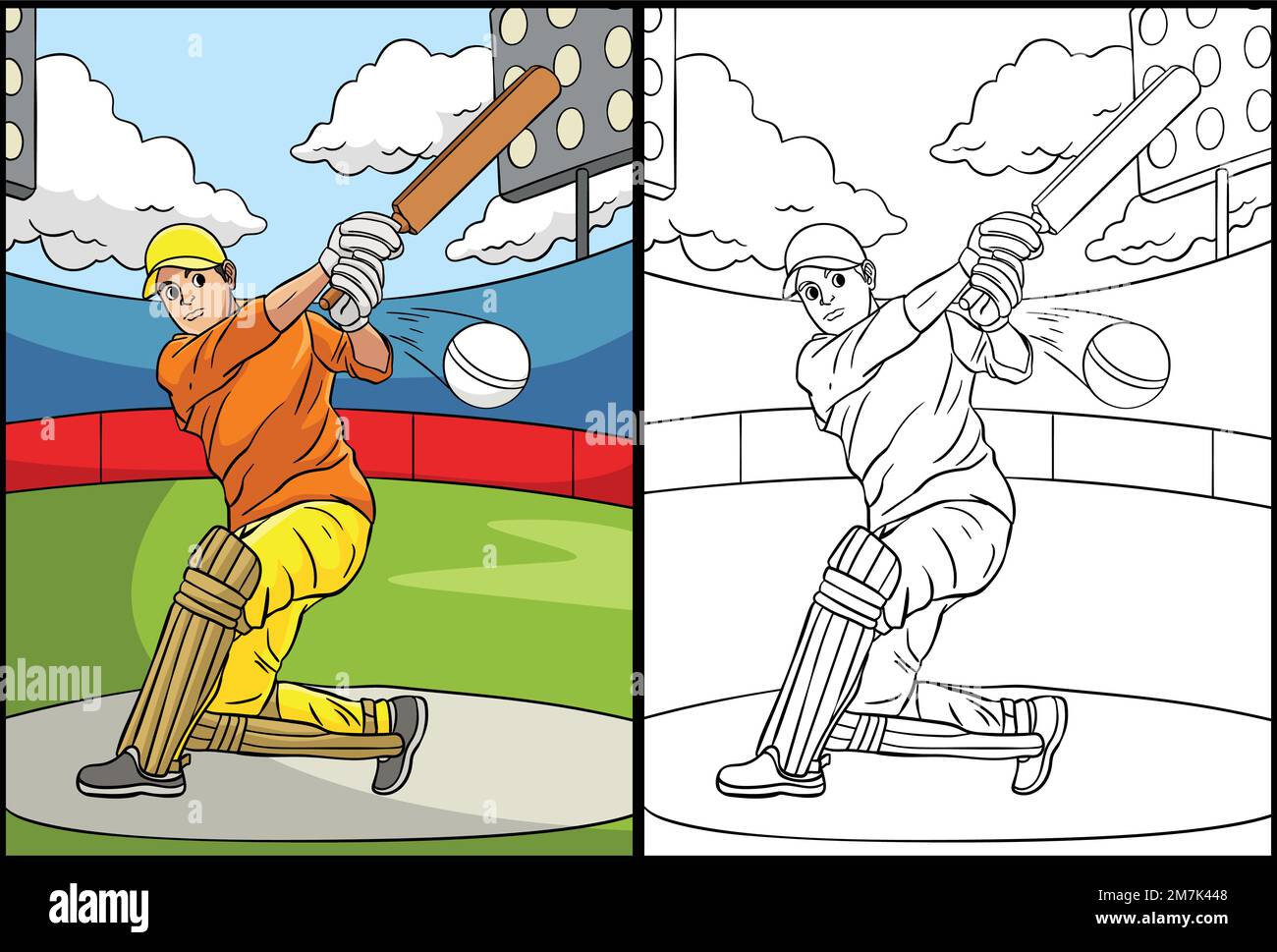 Cricket Coloring Page Colored Illustration Stock Vector