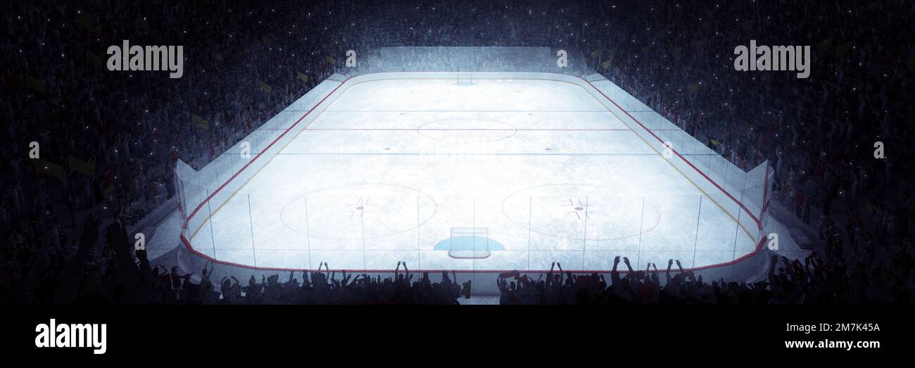 Aerial view. 3D model of empty ice rink stadium arena for sportive