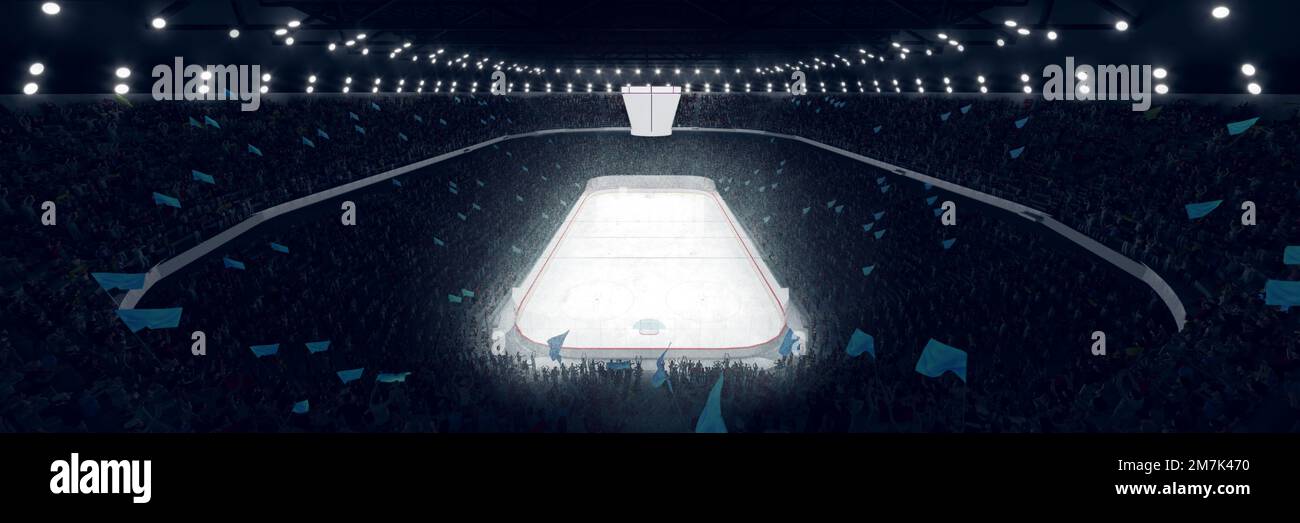 Aerial view. 3D model of empty ice rink stadium arena for sport