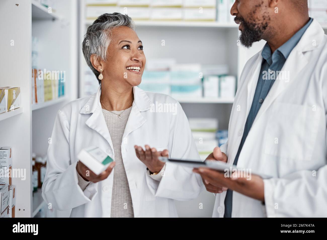 Pharmacy, doctors or pharmacist with medicine for stock, inventory or