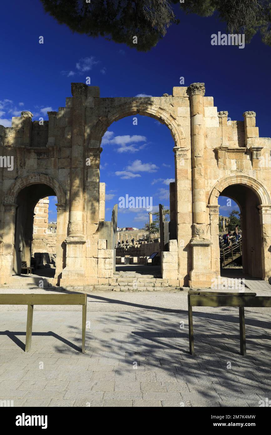 View over the South Gate in Jerash city, Jordan, Middle East Stock Photo