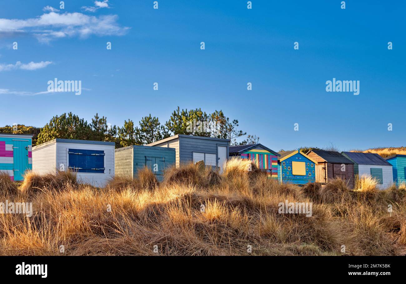 Hopeman village Moray Coast Scotland colourful beach huts or chalets
