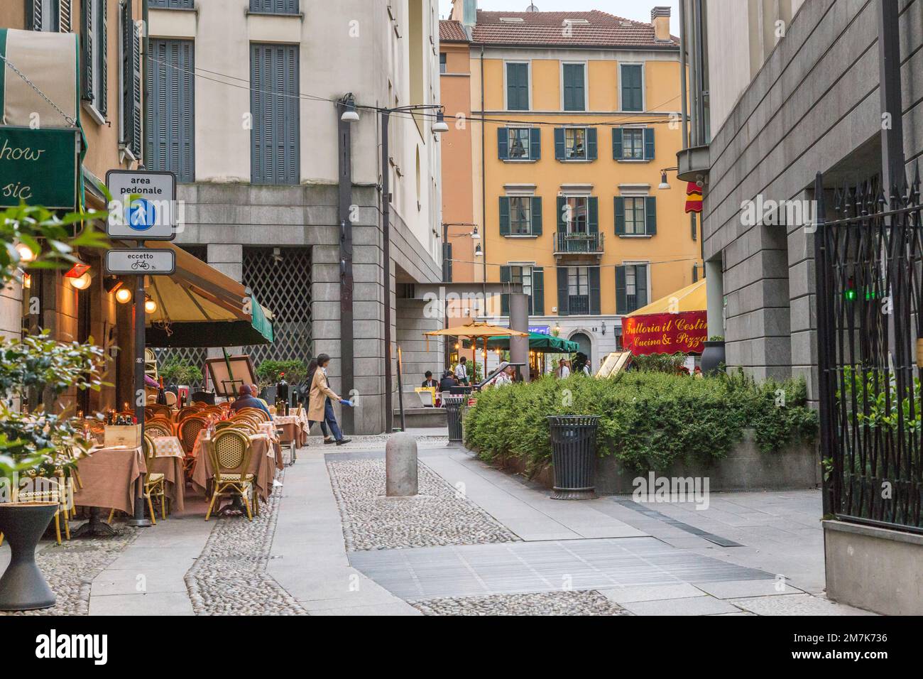 MILAN, ITALY - MAY 15, 2018: This is one of the pedestrian streets in the Brera district, which is one of the most popular areas of the city for relax. Stock Photo