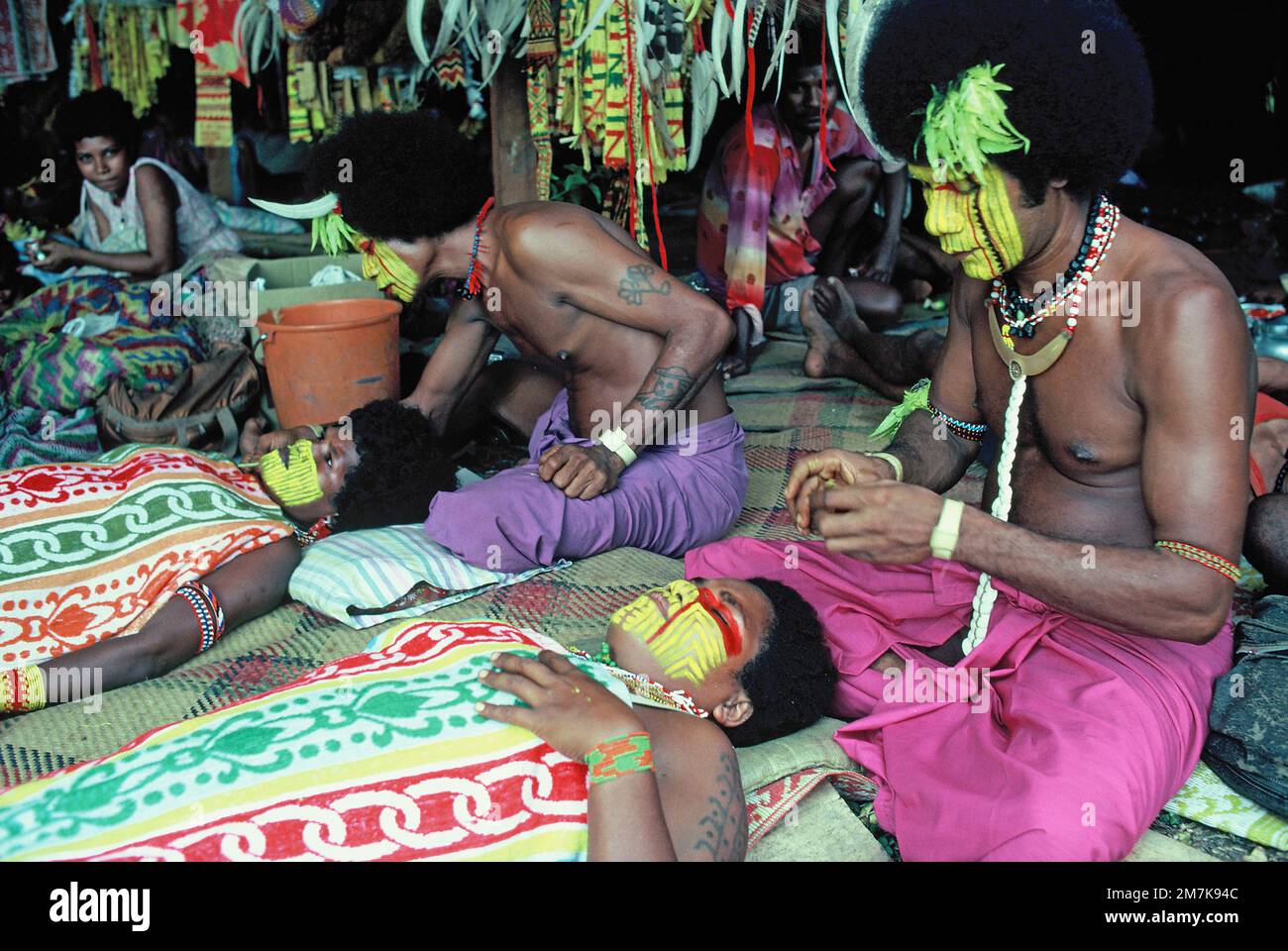 Papua New Guinea. Central Highlands. Mekeo. Traditional face painting session. Stock Photo