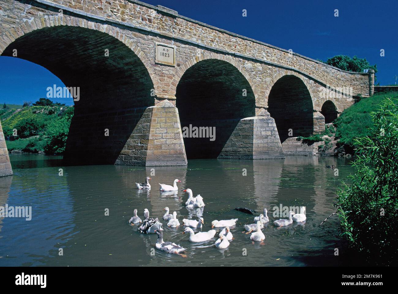 Tasmania. Richmond. Richmond Bridge over Coal River. 1823. The oldest bridge in Australia. Stock Photo