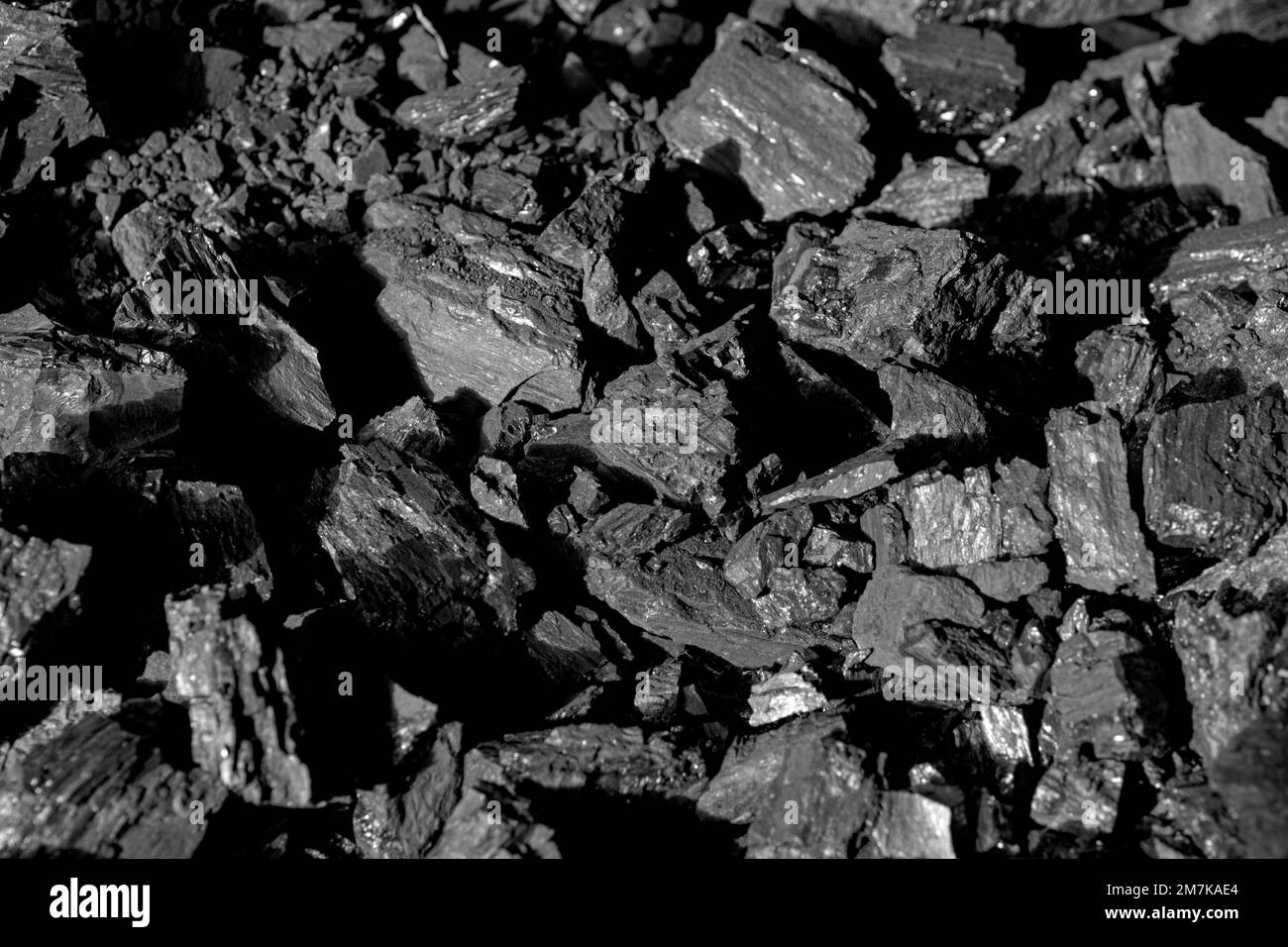 Close-up of black coal stones. fuels and minerals.. Stock Photo