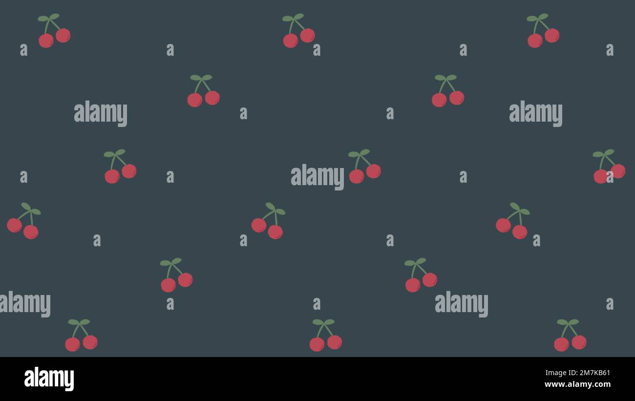 Red hand drawn cherry seamless pattern on blue social template vector Stock Vector