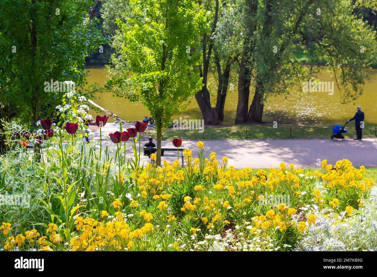 Butte-Chaumont park in Paris France. Stock Photo