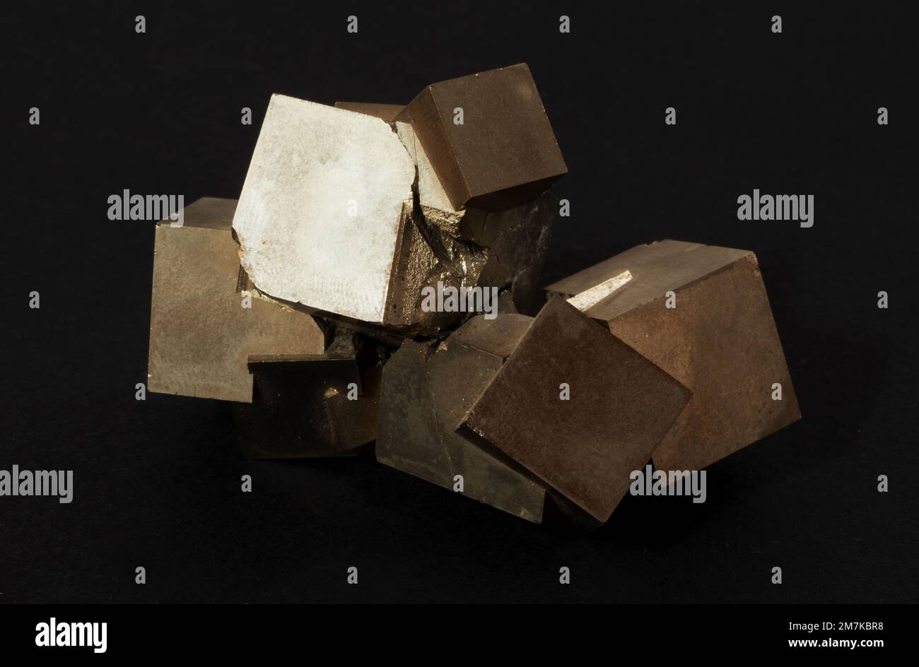 Rocks and minerals, Cubic Pyrite crystals, laboratory sample Stock