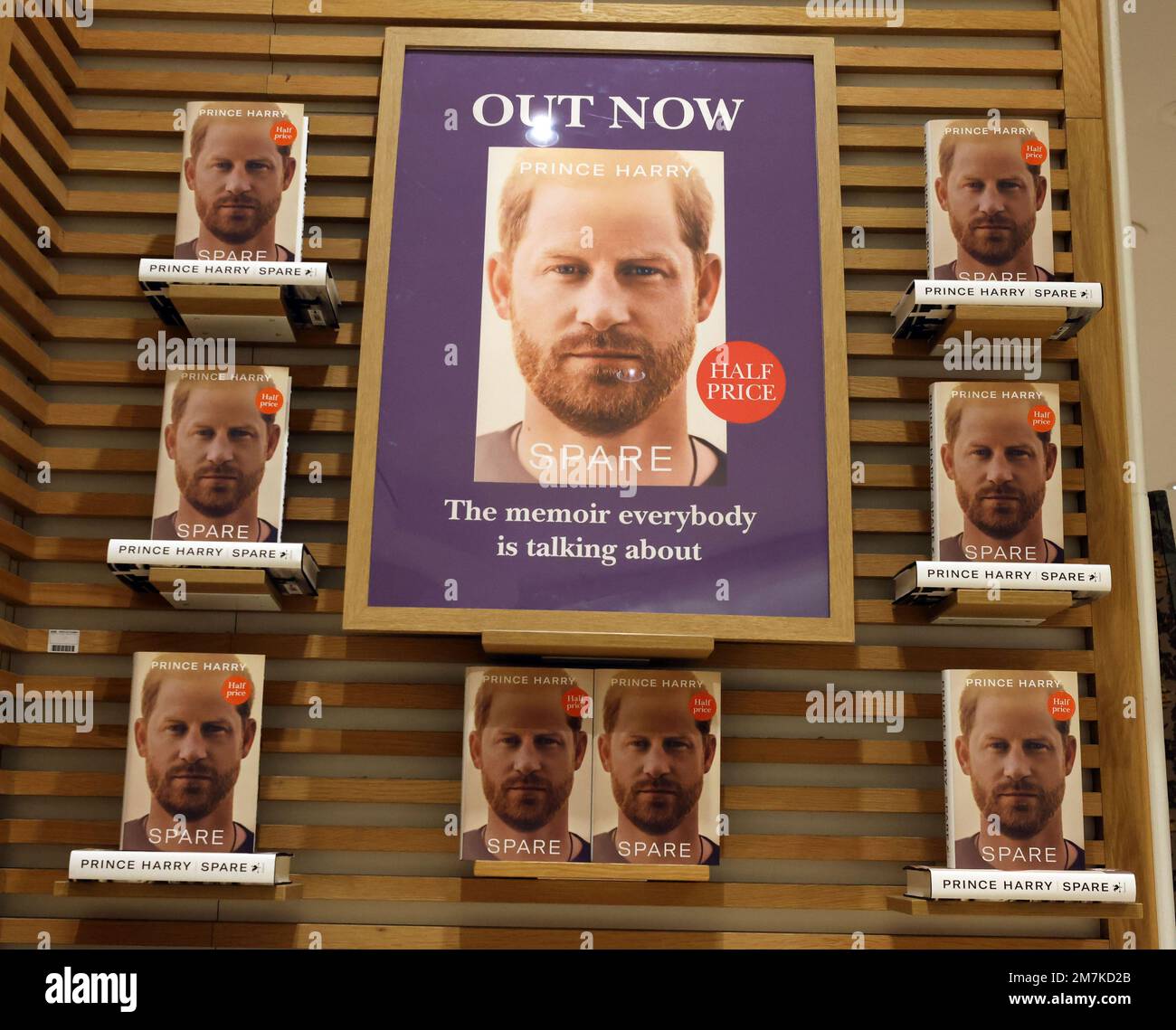 London, UK. 10th Jan, 2023. Copies of the new book by His Royal Highness Prince Harry, The Duke of Sussex titled 'Spare' are displayed at the United Kingdom's largest bookshop Waterstones, Piccadilly in London, on Tuesday, January 10, 2023. Prince Harry's memoir 'Spare' is already No.1 on Amazon bestseller charts and one of the biggest pre-order titles for high street retailers. Photo by Hugo Philpott/UPI Credit: UPI/Alamy Live News Stock Photo