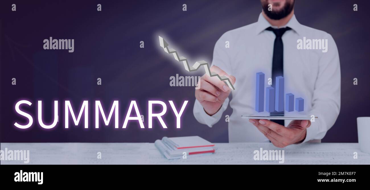 Writing displaying text Summary. Concept meaning Brief Statement