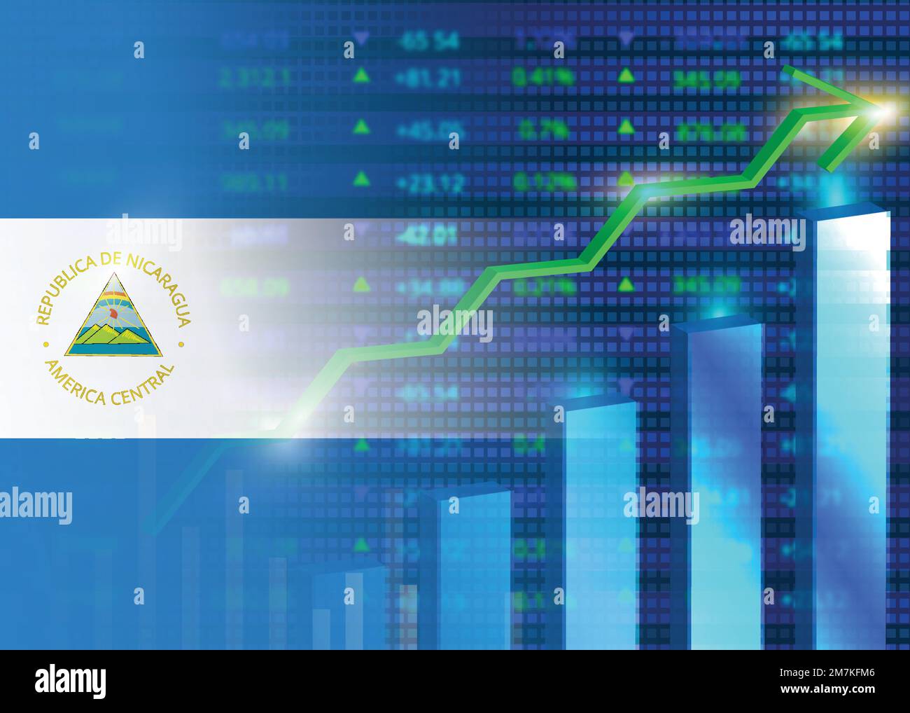 Economic growth in Nicaragua.Nicaragua's stock market.Nicaragua flag