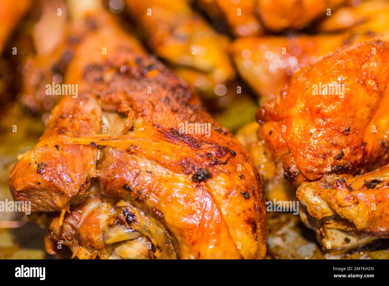 crispy tasty fried chicken wings at christmas macro view Stock Photo