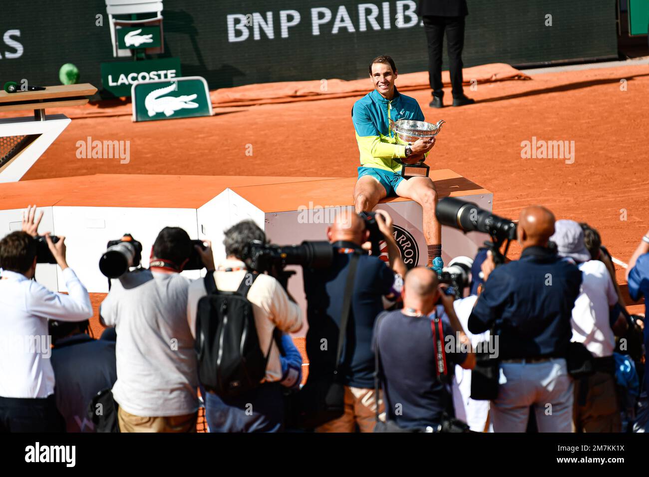 Spanish professional tennis player Rafael Nadal, winner of the Roland-Garros tennis tournament for the 14th time, on June 05, 2022. Rafael Nadal holdi Stock Photo