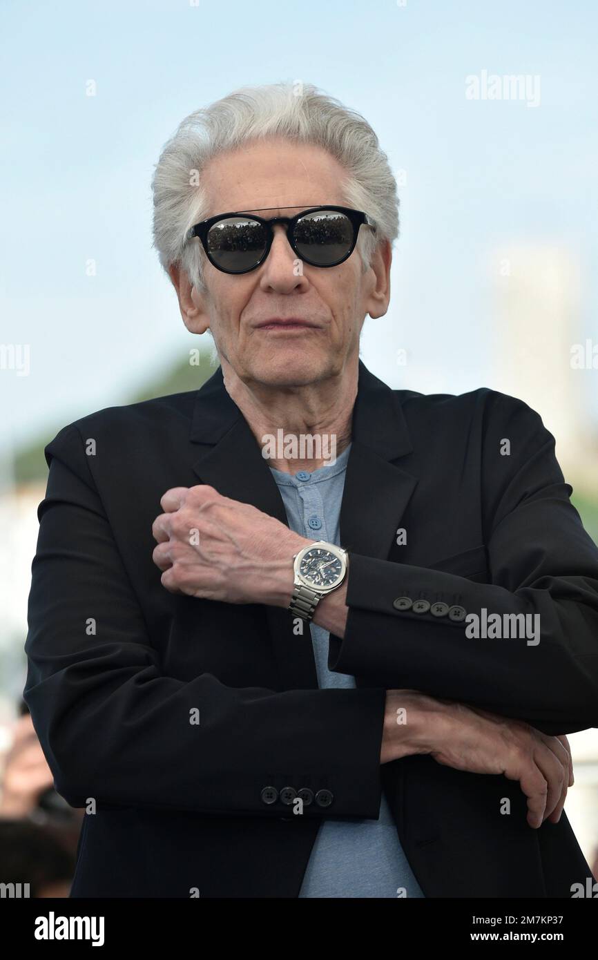 Filmmaker David Cronenberg posing during the photocall of the film “Crimes of the Future” on the occasion of the Cannes Film Festival on May 24, 2022 Stock Photo