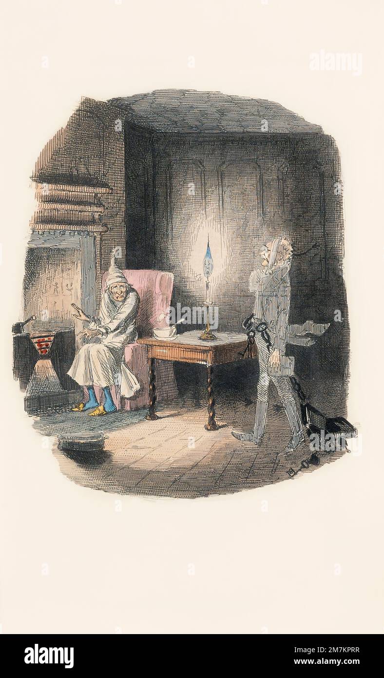 Marley's Ghost.  An illustration by John Leech for A Christmas Carol by Charles Dickens. Stock Photo
