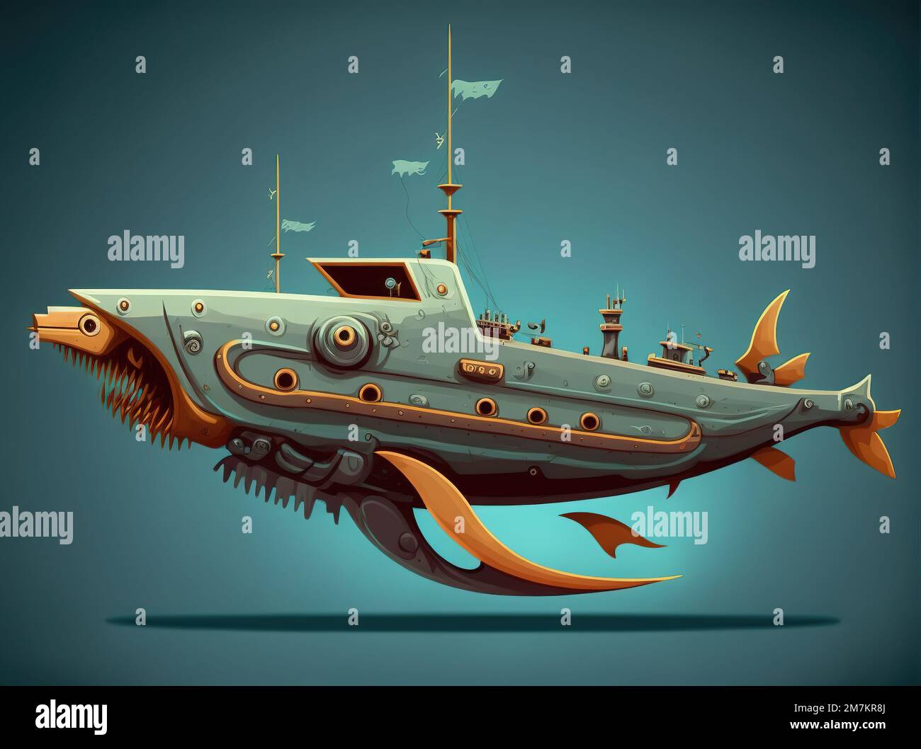 creative way of the nautilus uboat, cartoon style art Stock Photo