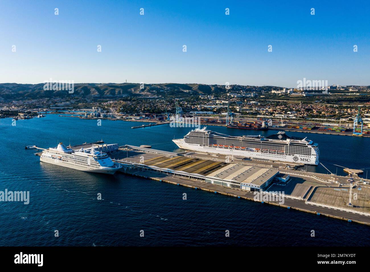 Marseille (southeastern France) cruise liners alongside the quay in