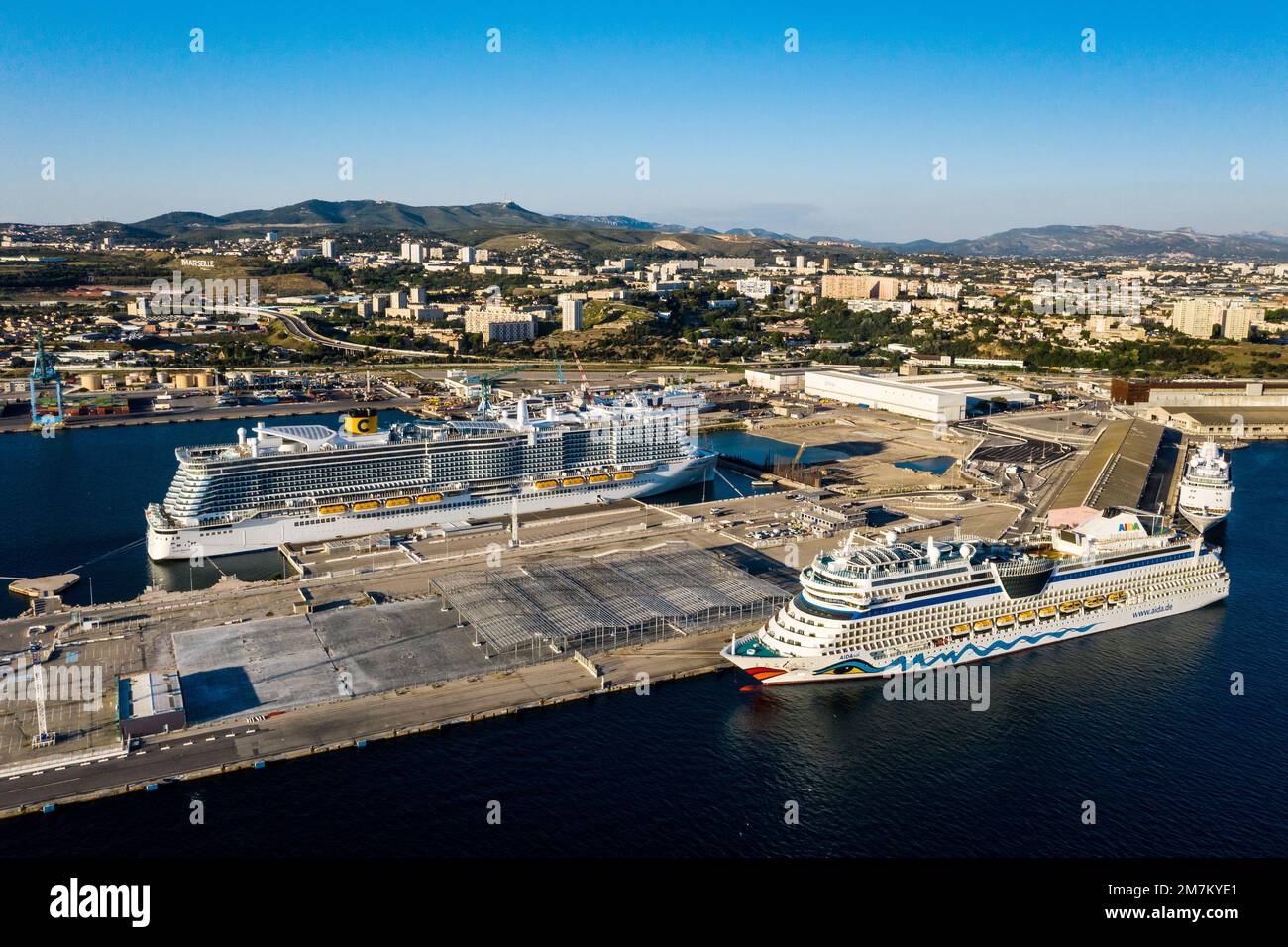 Marseille (southeastern France) cruise liners alongside the quay in