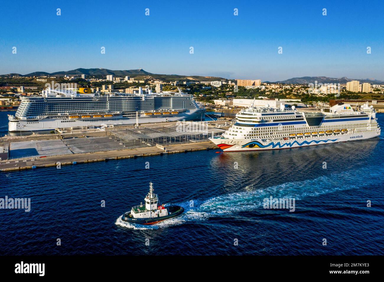 Marseille (southeastern France) cruise liners alongside the quay in