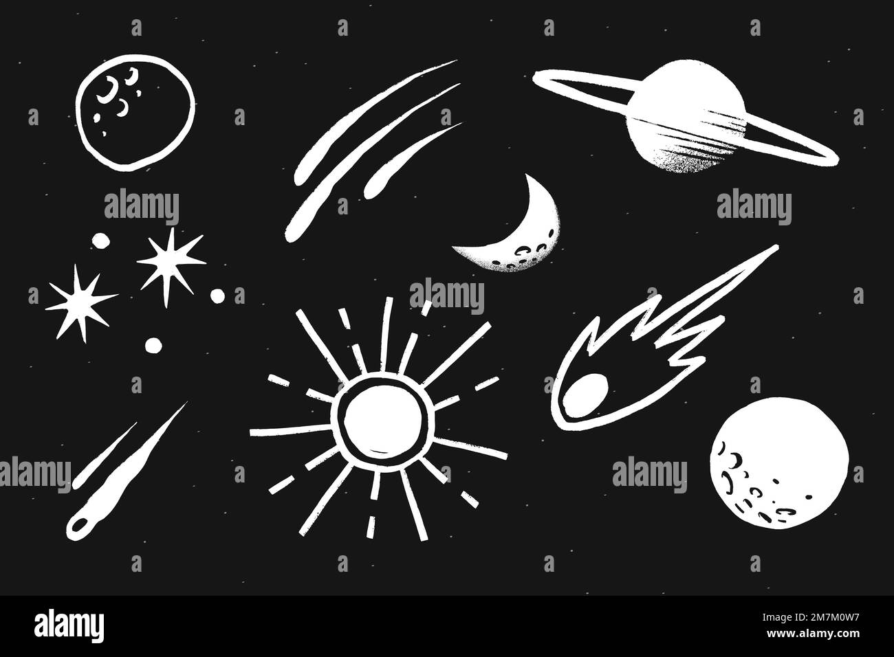 Cute solar system white vector galaxy doodle illustration sticker Stock Vector