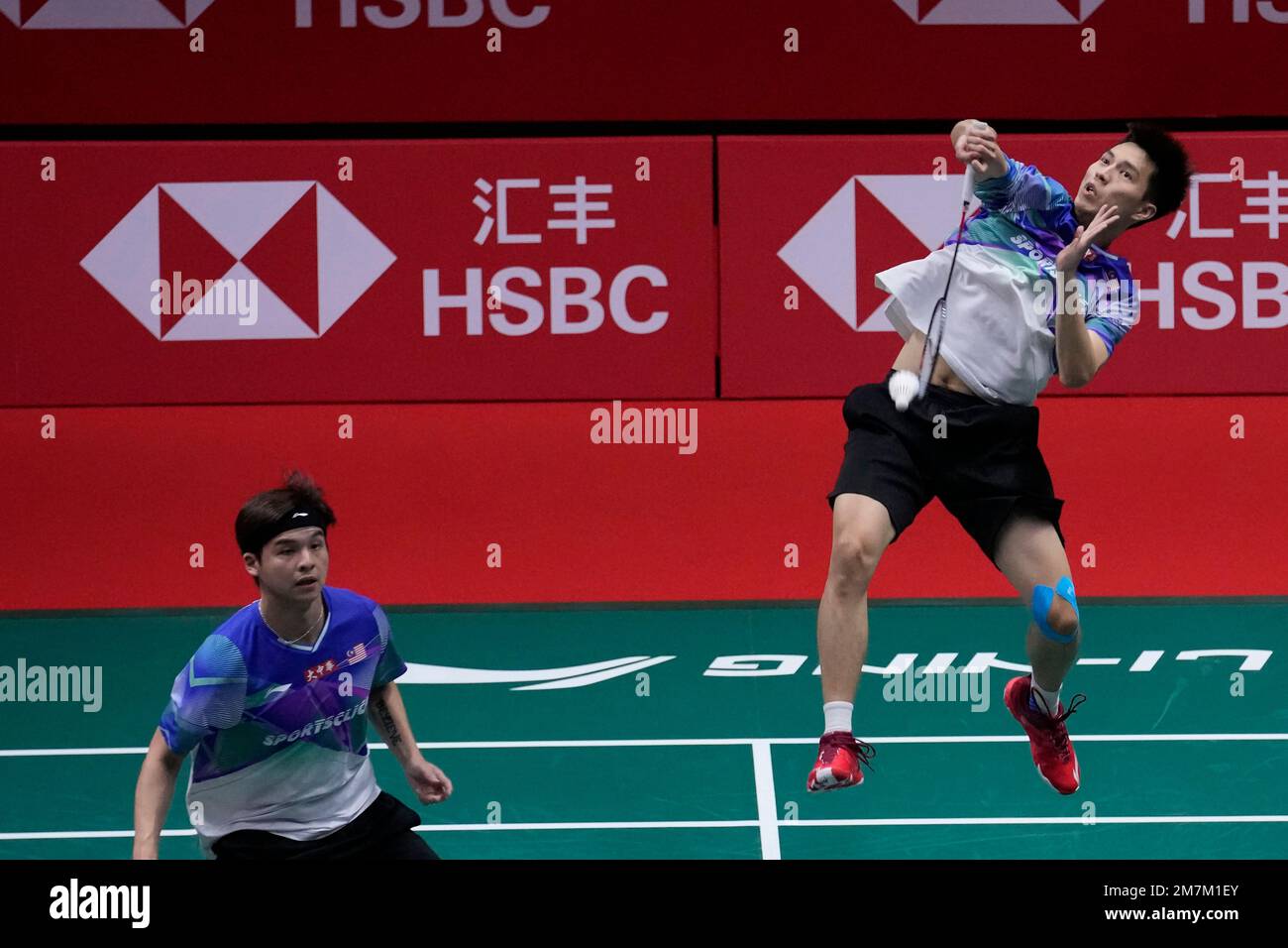 Malaysias Ong Yew Sin, right, and Teo Ee Yi compete against Indonesias Fajar Alfian, and Muhammad Ardianto during their mens doubles Group A badminton match at the BWF World Tour Finals in