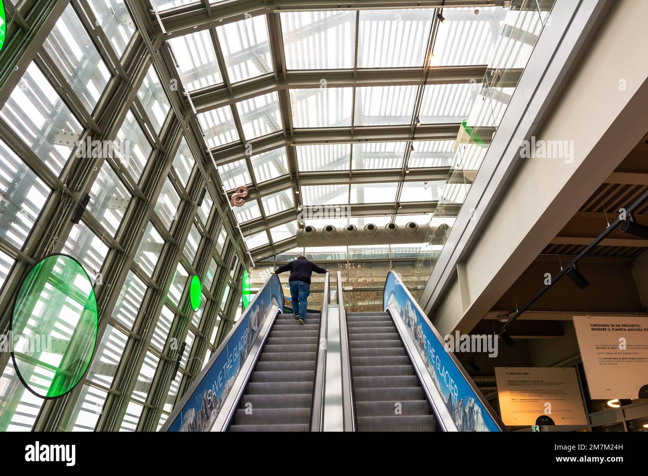 Green Pea Building: the first shopping centre for bio-sustainable products. Indoor products for sale - Turin, Piedmont, northern Italy Stock Photo