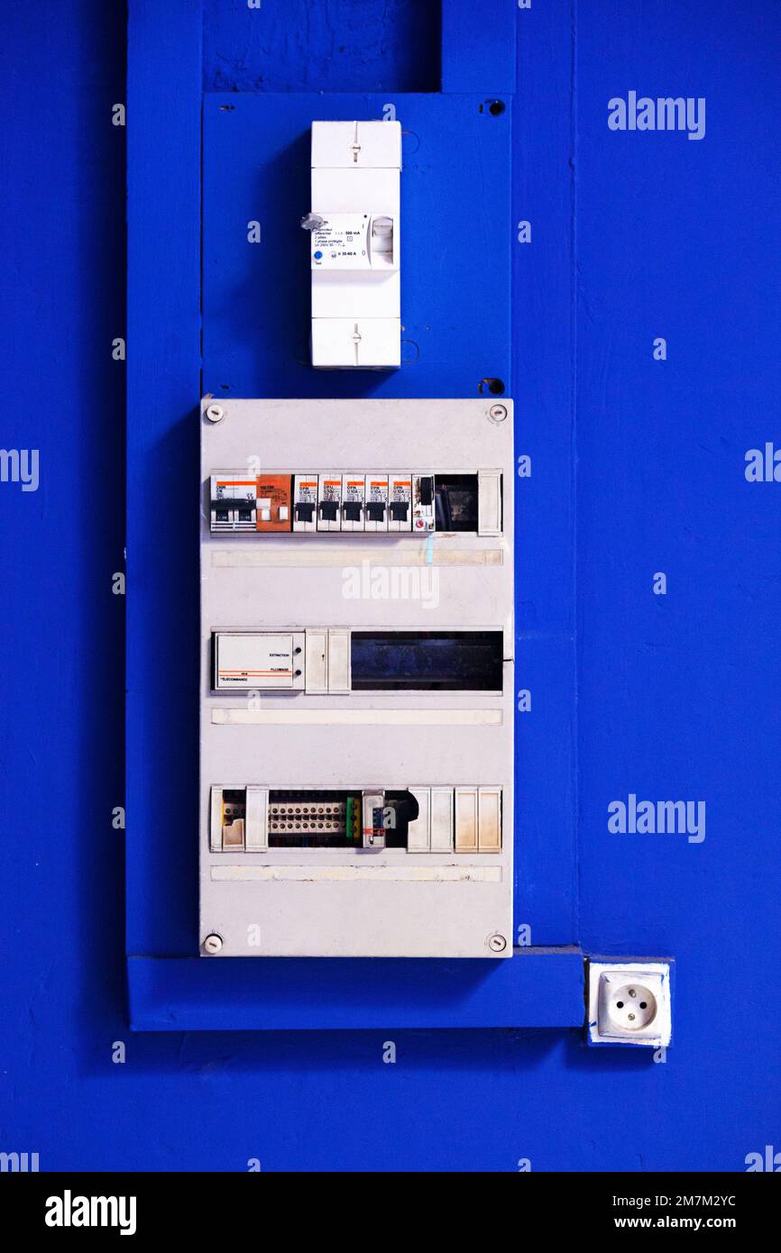 The fuse box is located after the electricity meter and groups together