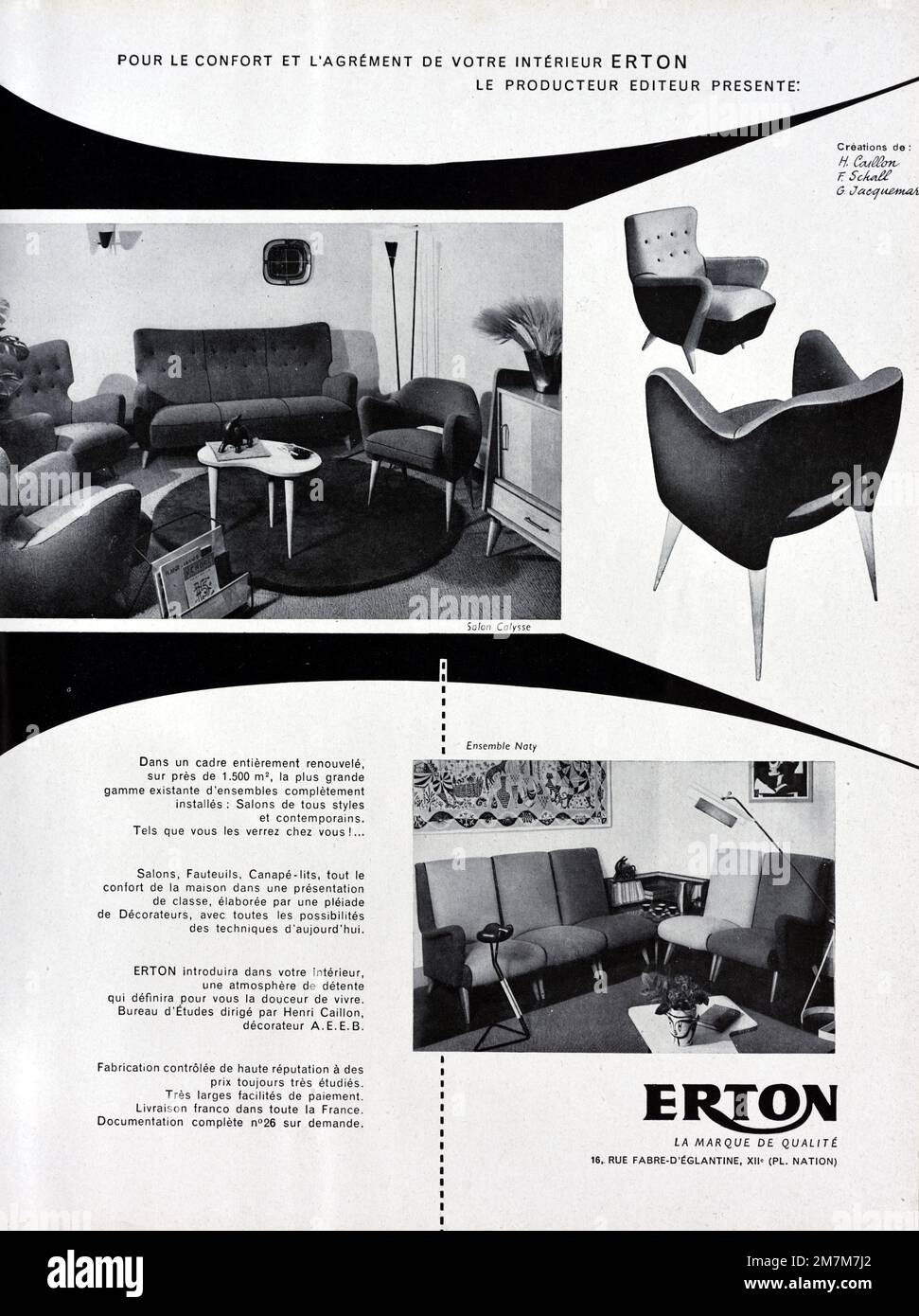 Vintage or Old Advert, Advertisement, Publicity or Illustration for 1950s Erton Furniture Advert Stock Photo