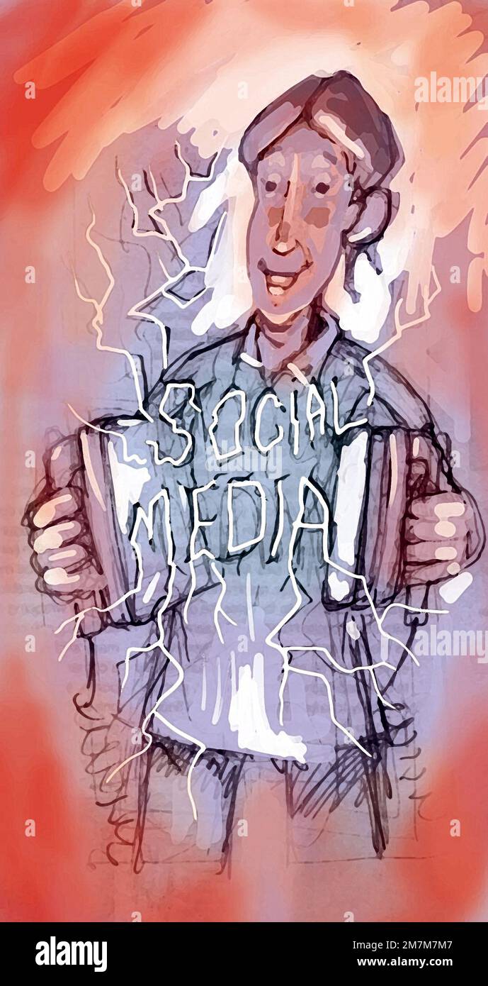Concept art: nurse holding defibrillator, words social media between, referencing how social media can enhance health programmes patient care networks Stock Photo