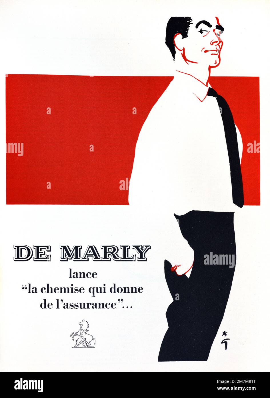 Vintage or Old Advert, Advertisement, Publicity or Illustration for de Marly Shirt, Men's Shirts or Business Shirts Advert 1956. Illustrated with Silhouette of 1950s Man Stock Photo