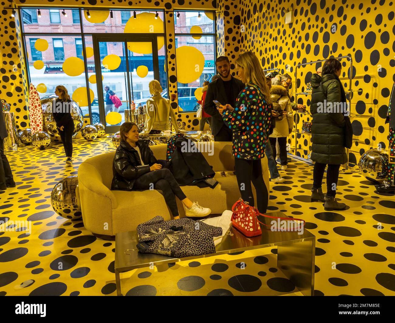 Crowds flock to the Louis Vuitton store in the Meatpacking