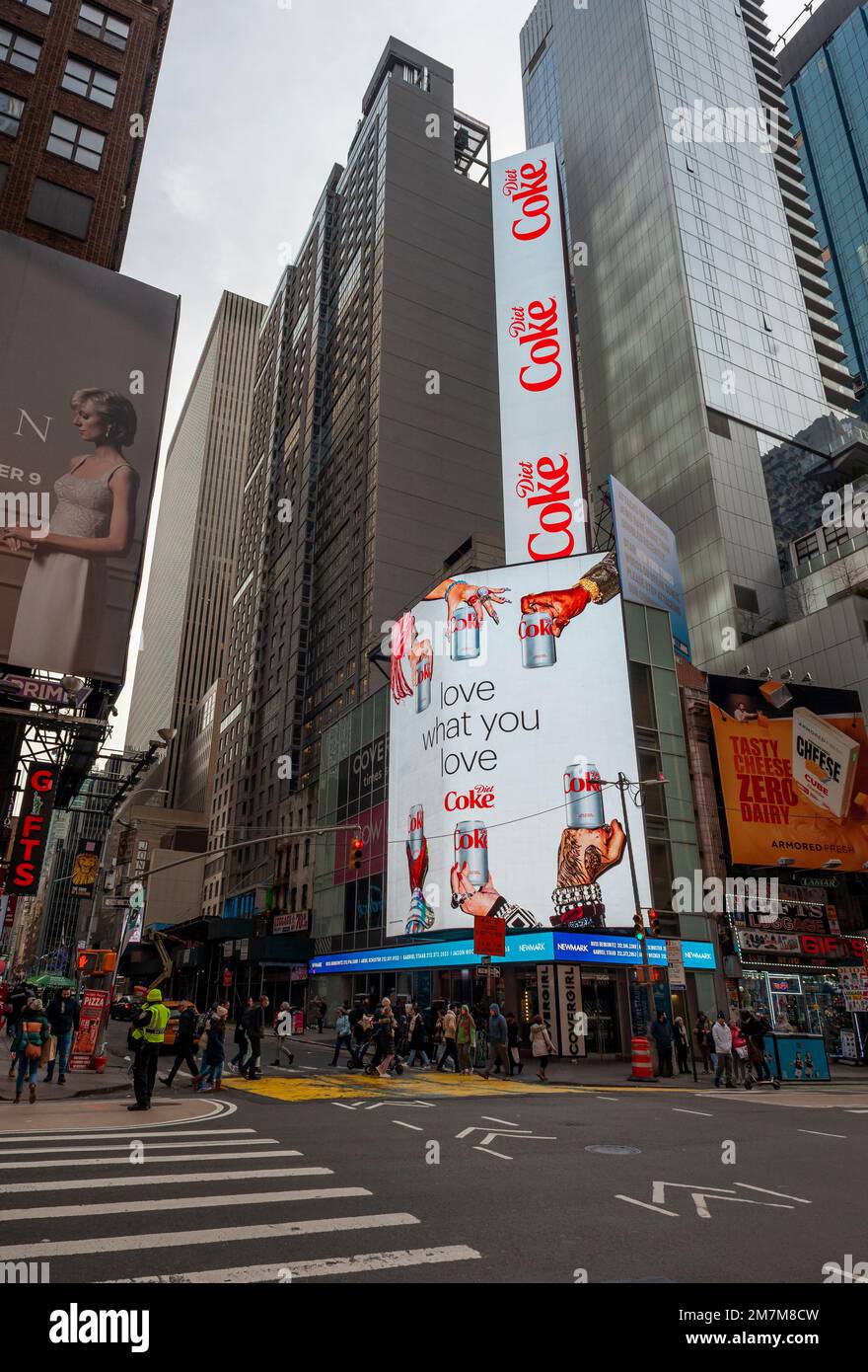 Digital billboard advertising Diet Coke in Times Square in New York on Sunday, January 8, 2023. (© Richard B. Levine) Stock Photo